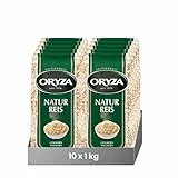 ORYZA Natur Reis 1 kg, 10er Pack (10 x 1kg), Langkorn-Reis, Vollkorn-Reis, Brauner Reis, vegan, von Natur aus glutenfrei