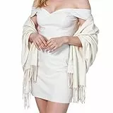 Abeillo Pashmina Schals für Damen,Elegante Pashmina Schals,Soft Schultertuch für Damen Hochzeiten Abendkleider(Weiß)