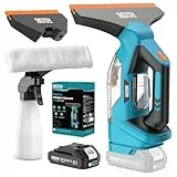 Fenstersauger Set mit 60 Minuten Akkulaufzeit, Fensterreiniger Elektrisch mit 28cm+17cm Saugdüse & 150ml Wassertank, 2000mAh Akku, Geeignet für Fenster, Fliesen und Spiegel