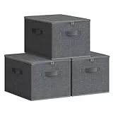 SONGMICS Aufbewahrungsbox mit Deckel, 3er Set, faltbare Stoffbox mit Griffen, Aufbewahrung für Kleidung, 40 x 30 x 25 cm, Vliesstoff, schiefergrau RYZB03G