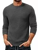 PJ PAUL JONES Herren Langarm Strickpullover mit Rundkragen Sweater Männer Waffelstruktur Grau S