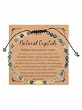 JSDDE Damen Perlenarmband Echtes Naturstein Armband mit Herzanhänger einstellbar geflochten Damen Armband Glücksarmband Schmuck für Frauen (Moss Achat)