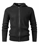 Harbrosrce Herren Strickcardigan mit Hoodie Full Zip Up Sweater Langarm Casual Einfarbig Slim Fit Strickwaren Outdoor Grobstrick Jersey Jacke Top, Schwarz , M