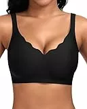 Jiuday BH Damen ohne Bügel Große Brüste Soft Bequemer Jelly Bra Nahtloser Push Up BH Seamless T Shirt Bügelloser Gepolstert Klassische Bralette (Schwarz,M)