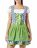 atixo Dirndline Damen Traditionelles Minidirndl Kleid f?r besondere Anl?sse, blau/gr?n/wei?, 2XL