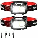 Blukar LED Stirnlampe Wiederaufladbar, 2 Stück Superhell Kopflampe Stufenlos Dimmbar mit 8 Modi, Sensor & Rotlicht, IPX5 Wasserdicht & Winkel Einstellbar, Stirnleuchte für Joggen, Angeln -Schwarz