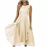 MICKURY Abendkleider ße Größ,Abendkleider Elegant Für Hochzeit Festliche Kleider Für Damen Festlich Kleid Chiffon Elegante Spitze Patchwork Cut-Out Ärmelloses Brautjungfer Abendkleid (4-Beige,4XL)