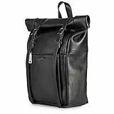 Berliner Bags Premium Rucksack Lille aus Leder, Tagesrucksack, Cityrucksack, Rolltop, mit 15-Zoll-Laptopfach, wasserdicht, für Damen und Herren - Schwarz