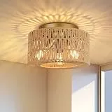 FRIDEKO HOME Deckenlampe Boho,3 Flammig Deckenleuchte Vintage mit Rattan Lampenschirm Hängelampe E27 Fassung für Wohnzimmer Esszimmer Schlafzimmer Küche Flur