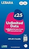 Lebara SIM-Karte, unbegrenzte Daten-SIM für £12,50, halber Preis für die ersten 3 Monate, kein Vertrag, UK-Anrufe, UK-Texte und internationale Anrufe enthalten, verschiedene Größen, passend für alle