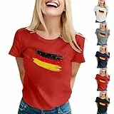Jamicy Tshirt Damen Sommer T-Shirt Oversize Sommershirts Fashion Druck Oberteile Lässige Streetwear Bluse Freizeit Muster Damen-Oberteile Bequeme Rundhals Klassische Damenoberteile Rot 4XL