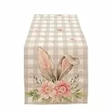 Kielsjajd TischläUfer Ostern, Tarklanda Hase Frohe Ostern Tischläufer Rosa Gitter Waschbar Frühling Küche Esstisch Dekoration Ostern Tischdekor für drinnen draußen Urlaub Party (A-018, 33x183 cm)