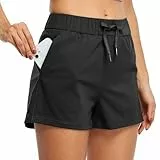 Willit Damen Shorts Sporthose Kurz Laufhose Sommer Shorts Leichte Wanderhose Schnelltrocknend Kurze Hose Fitness Sport Yoga Lounge Laufen mit Taschen 2.5' Schwarz M