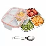 Snackbox mit Fächern Edelstahl 4-Fächer 600ml, Quadratische Auslaufsichere Snackbox mit Deckel & Klapplöffel. 304 Rostfreie Bento Box für Erwachsene – Ideal für Schule, Büro, Picknick & Reise