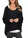 ZANZEA Damen Lose Asymmetrisch Jumper Sweatshirt Pullover Bluse Oberteile Oversize Tops Schwarz EU 46/Etikettgröße XL