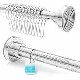 BENKSTEIN Vorhangstange & flexible Gardinenstange ohne Bohren aus rostfreiem Edelstahl | 115–215 cm, rutschfest, stabil | inkl. 12 Duschringe, ideal für Bad, Gardinen & Kleidung