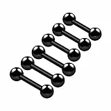 KJM FASHION 6 Stk Schwarz Eloxiert Barbell Stab 1,2 mm 16 g 6mm 1/4 8mm 5/16 3mm Kugel Daith Cartilage Tragus Daith Ohrringe Eyebrow Piercing Schmuck 4609