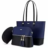 LOVEVOOK Handtasche Damen Schultertasche Handtaschen Tragetasche Groß Designer Elegant Umhängetasche Henkeltasche Set 3-teiliges Set, Blau Schwarz…