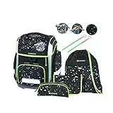 Schneiders 78361-080 - Schulranzen Ergolite Galaxy, 9-teiliges Set mit Schultasche, Federmäppchen, Schlamper, Sportbeutel, 3 Klett-Motiven und 2 Leuchtstäben