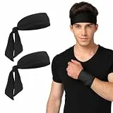 WUFKOP 2er Pack Sport Stirnbänder Schwarz, Schweißabsorbierende Kopf- und Haarbänder zum Binden für Männer und Frauen, Ideal für Fitness, Laufen, Kampfsport, Yoga