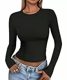 Cuptacc Langarmshirt Damen Eng Rundhals Komfort T Shirt Langarm Skims Atmungsaktiv Oberteile Damen Crop Slim Fit Longsleeve Top Mädchen Schwarz S