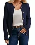 GRACE KARIN Strickjacke Damen Sommer Rundhals Knöpfen Dünne Jacke Damen Herbst Elegant Bolero Damen Festlich Marineblau L
