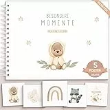 OLGS Babyalbum Teddy Lou Erinnerungsbuch Mein erstes Jahr | Babybuch zum Eintragen: Besondere Momente für Mädchen und Jungen | Ringbuch A4 Fotoalbum mit Babyzimmer Poster