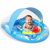 Sunrad Schwimmring Baby mit UPF50+ Sonnendach,Baby Schwimmring ab 6-36 Monate Schwimmhilfe Kinder mit Verstellbarer Sicherheitssitz & Spielzeug,Schwimmreifen Kleinkind Pool Schwimmring für Jungen