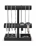 ProCase T-Form Uhrenhalter Armbandhalter für Männer, Armbandständer Uhrenständer Aufbewahrung Halskettenhalter für Uhren,Ketten, Armbänder, Ringe –Schwarz