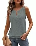 Tanmolo Damen Tank Top Ärmellos Tanktops Sommer Oberteile V-Ausschnitt Blusentop Sexy Vest Top Schlüsselloch Bluse Graugrün, M