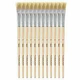 Idena 90102 - Borstenpinsel, Größe 20, mit unlackiertem Holzstiel, 12er Set, Malpinsel für Schulkinder Hobbykünstler