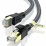 CABNEER Cat 8 Ethernet Kabel 1,5M, 40Gbps Netzwerkkabel Hochgeschwindigkeits 2000MHz Ethernet Kabel, Gigabit RJ45 Nylon Geflochtener LAN Kabel, Patchkabel für PS5/4 Router Modem