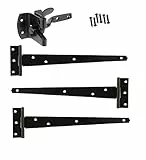 Merriway – 3er Set T-Scharniere Schwerlast 300mm & Automatik Tor-Riegel – Ladenband Türbeschlag aus Stahl Schwarz – Kreuzgehänge inkl. Befestigungsschrauben für Holztor, Gartentor & schwere Türen