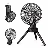 Tonfarb Camping Ventilator Akku, Ventilator Leise USB Aufladbar, Stufenlose Drehzahlregelung, Tischventilator Tragbarer mit LED Licht & Haken, 180° Drehung, für Wohnmobil, Zelt, Outdoor, Wohnwagen