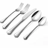 HIKAA 60-Teiliges Besteck Set 12 Personen, 18/10 Besteckset Spülmaschinenfest, Edelstahl Essbesteck Spiegelpoliert, Cutlery Set für Zuhause, Restaurant, Hochzeit, Party, (Silber）