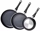 Amazon Basics 3-teiliges Bratpfannen-Set mit Antihaftbeschichtung, Größen: 20 cm, 25 cm und 30 cm, Schwarz