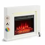 BALDERIA Finn Design Elektrokamin mit Heizung - Freistehender elektrischer Kamin, weiß, 3D-Flammeneffekt, LED-Ambientebeleuchtung, 2 kW Heizleistung, inkl. Fernbedienung & Montagematerial