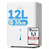 Kresico Luftentfeuchter elektrisch 12L/24h, Entfeuchter elektrisch 35dB, Raumentfeuchter für Räume ca. 122m³/25m², mit Ablaufschlauch, Timer, Filter, auto Abtauen, Kältemittel R290, 10 J. Gar.