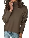 Zeagoo Pullover Damen Langarm Elegant Rollkragen Strickpullover Pulli Casual Turtleneck Gestrickt Obertiele Für Herbst Winter Jumper Sweater Braun S