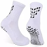 Gogogoal Anti-Rutsch Grip Fußball Socken Herren Jugend gepolsterte atmungsaktive Rutschfeste Sport Crew Socken Rugby Fußball Sneaker Socken 43-50 Weiß L 4 Paar