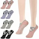 flintronic Yoga Socken, 4 Paare Antirutsch Socken, Rutschfeste Socken Sport für Yoga, Barre, Pilates, Tanz, Barfuß, Trampolin, Zuhause, Krankenhaus für Damen und Herren