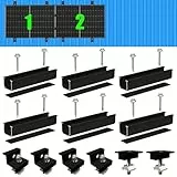 Warmfay Solarmodul Halterung Montageset, Schwarzes 12CM Aluprofil und Verstellbare Klammern Befestigung für Solarmodul, Solarpanel Halterung 2 Modul 30-35MM für Flachdach Trapezblech Blechdach