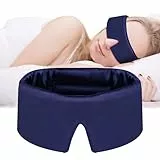 ACWOO Schlafmaske Augenmaske, Seiden Seitenschläfer Schlafbrille, Hautfreundlich Atmungsaktiv Augenmaske, Schlafmasken mit Verstellbarer Klettverschluss für Nachtschlaf, Reisen und Nickerchen (Blau)