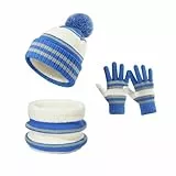 OZERO Kinder Winter Set (6-12 Jahre) - Strickmütze Loop Schal Thermo Handschuhe mit Fleece-Futter,Rutschfeste Handschuhe, Warmes 3er Set für Jungen & Mädchen,Outdoor Spielen & Kindergarten