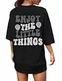 CMTOP T-Shirt Damen Oversize Shirt Hemden mit Kreativen Buchstaben Lose Rundhals Kurzarm Baumwolle Casual Tops Bluse Oberteil Sommer Basic Shirt Lang Top Sportshirt