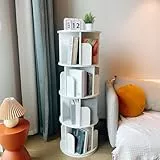 Heehee Massivholz Drehbares Bücherregal, 360-Grad-Display bodenstehendes Lagerregal für Kinder und Erwachsene multifunktionaler Bücherregal-Organizer (4-Stöckig-Weiß)