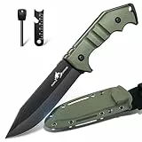 Purple Dragon Survival Messer Feststehende Klinge mit Grüner Kydex Scheide, Full Tang Outdoor Messer aus einem Stück D2 Stahl, Jagdmesser mit G10 Griff für Bushcraft und Camping,Geschenke für Männer