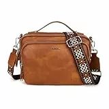 Gladdon Umhängetasche Damen, Schultertasche mit Reißverschluss, Crossbody Bag, Leder handtasche klein, Breite Schultergurte Jacquard-Gewebe