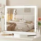 JXMILO Hollywood Schminkspiegel mit Beleuchtung, Hollywood Spiegel mit 3 Farbtemperaturen Dimmbar, Groß Kosmetikspiegel Vanity Spiegel Tischspiegel mit 10X Vergrößerung, Touch-Schalter, 58X43cm