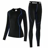 Acfoda Thermounterwäsche Damen Winter Skiunterwäsche Set Warm Funktionsunterwäsche Motorrad Unterwäsche Ski Thermowäsche Frauen Atmungsaktiv Funktionswäsche Lang Thermo Unterhemd Unterhose Schwarz 42